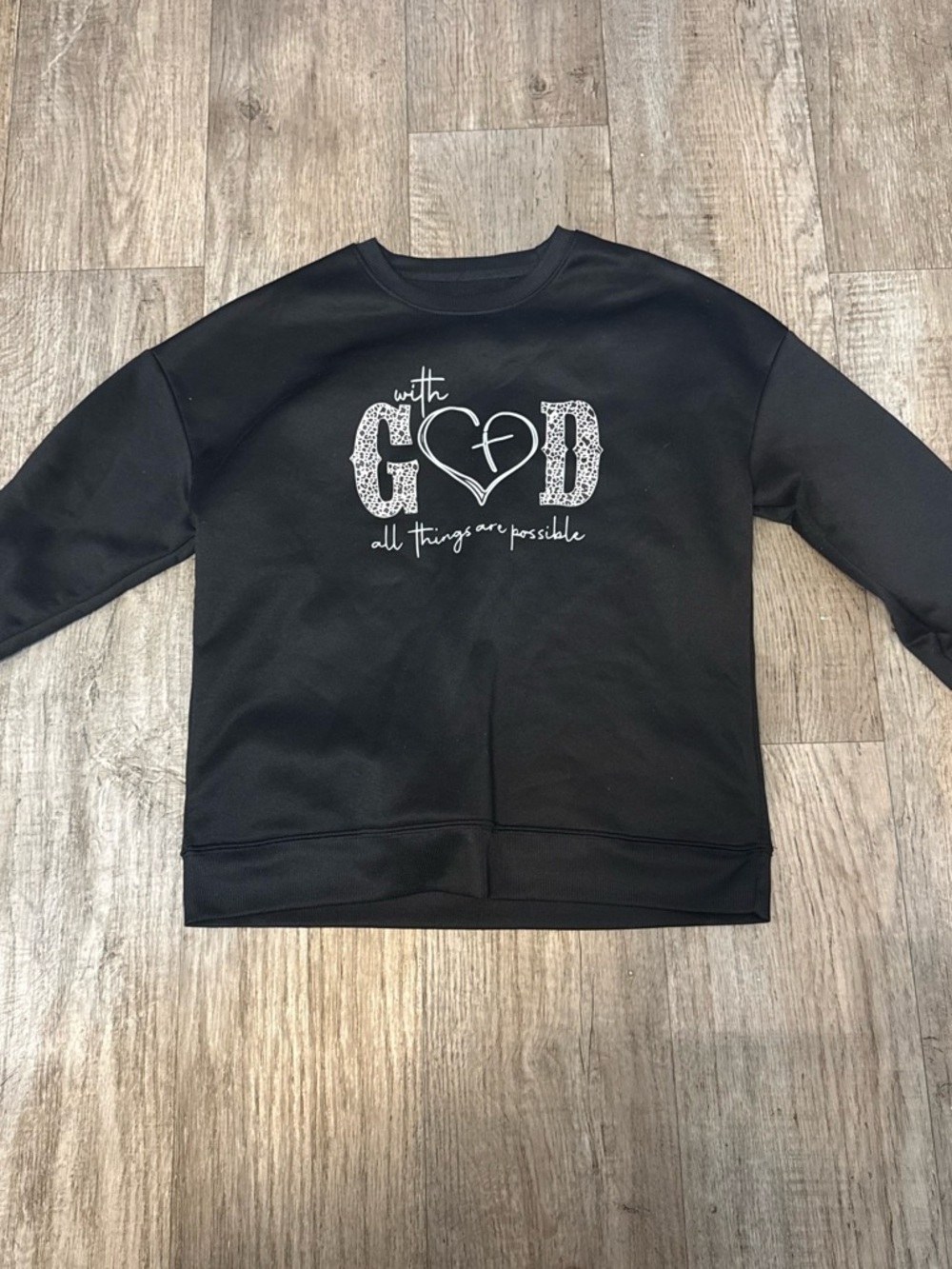 SHEIN Black Crewneck Sweatshirt with White 'With God' Graphic